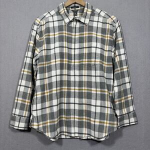 Eddie Bauer Boyfriend Fit Zip Plaid Tunic Shirt M‎ Pockets Flannel Outdoors Cozy